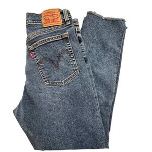 Levi's Wedgie Straight Blue Jeans High Rise Raw Hem Distressed  Women's Size 30